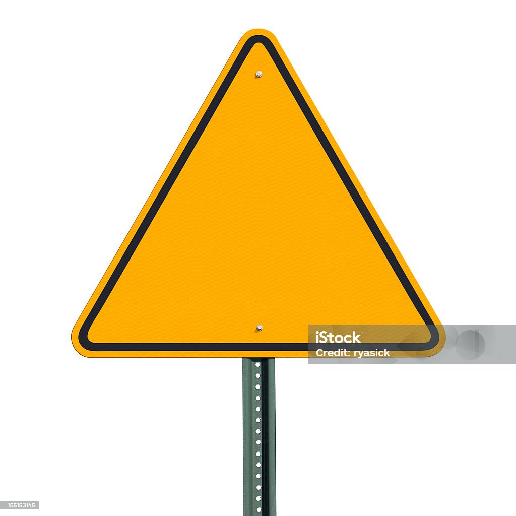 Cartello di segnalazione triangolare vuoto isolato con Clipping Path - Foto stock royalty-free di Segnaletica stradale