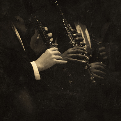 detail of the hands of clarinet players performing