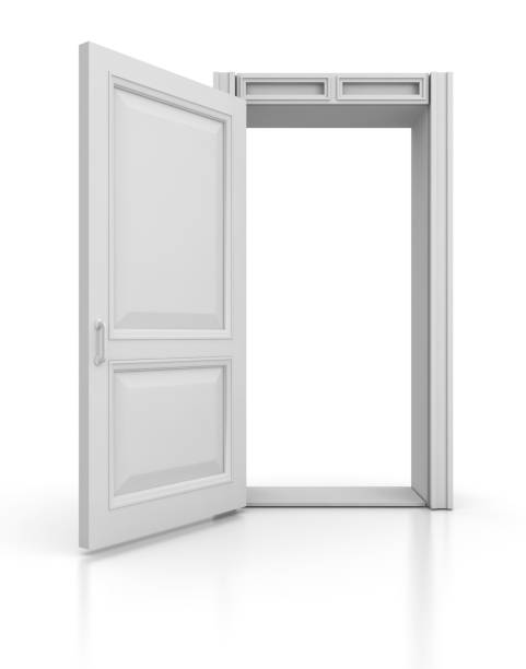 Open door standing alone on white background stock photo