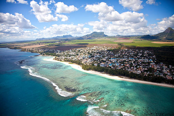 istock Mauritius sky view showing the beautiful mountains and sea 155153256