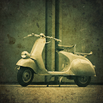 vintage italian scooter, grunge textures overlay