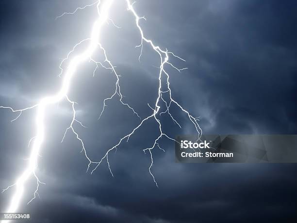 Real Lightning On Stormy Sky Stock Photo - Download Image Now - Awe, Blue, Climate