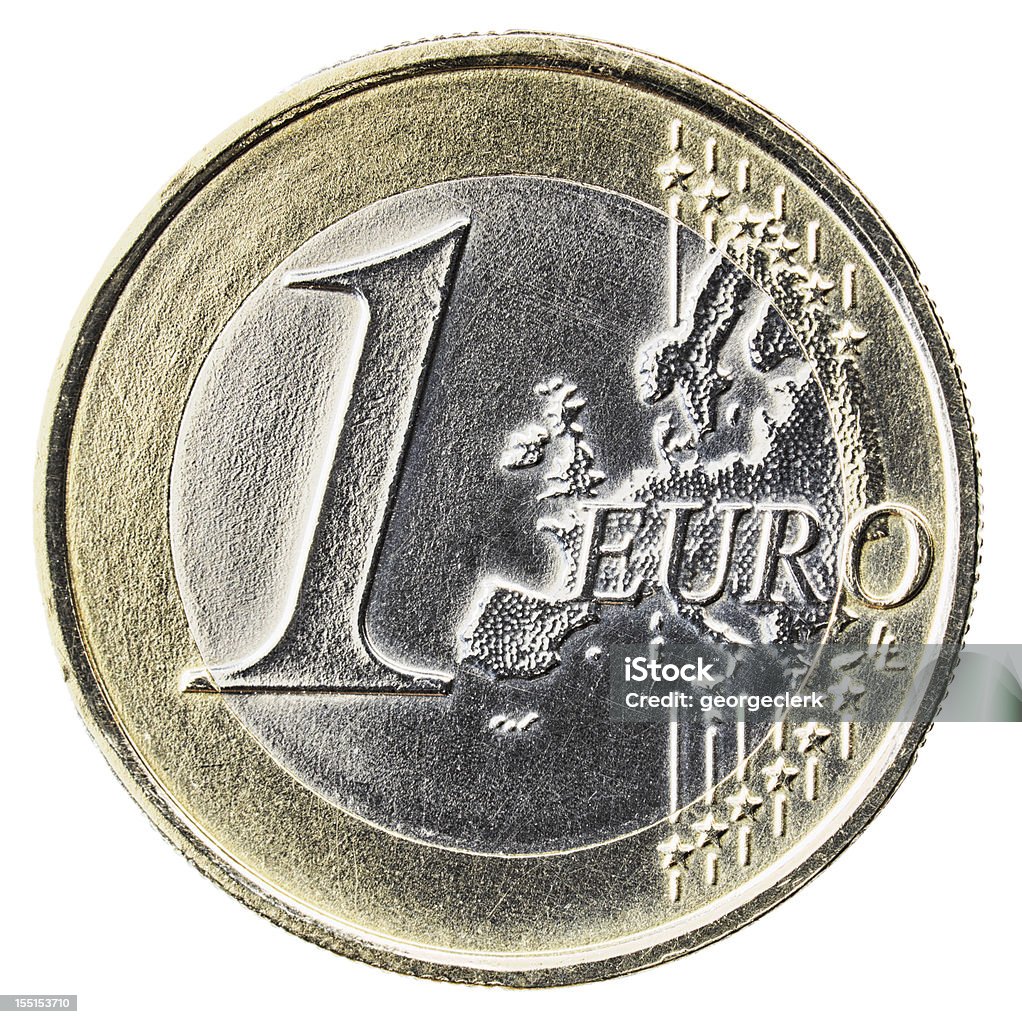 Moneta Euro Close-up isolato su bianco - Foto stock royalty-free di Argentato