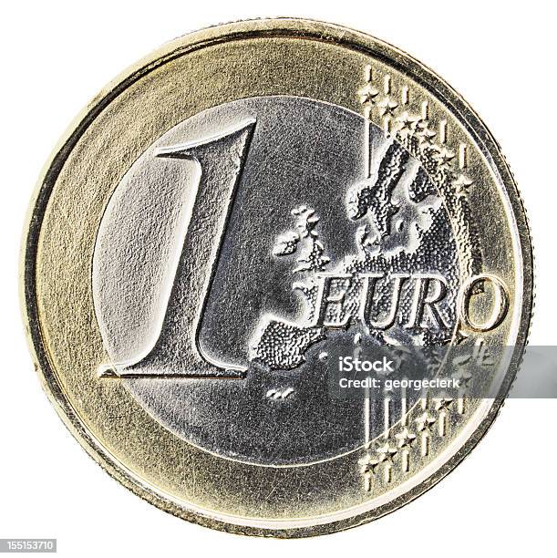 Moneta Euro Closeup Isolato Su Bianco - Fotografie stock e altre immagini di Argentato - Argentato, Argento, Carta geografica