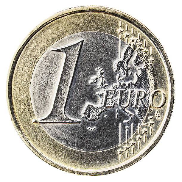 Euro Coin Close-up Isolated on White Macro photograph of a 1 Euro coin, isolated against a white background. european union coin photos stock pictures, royalty-free photos & images