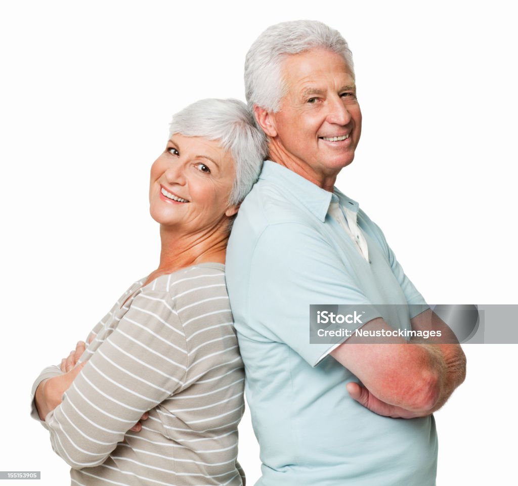 Pareja Senior con dorso de la mano, aislado - Foto de stock de Brazos cruzados libre de derechos