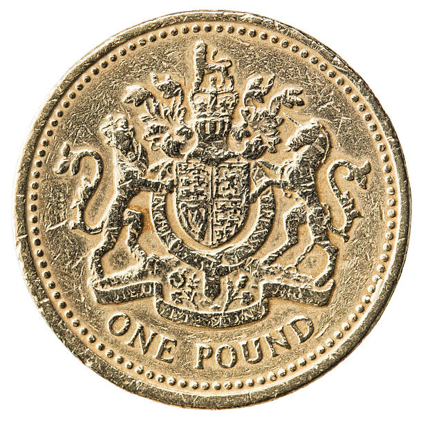 desgastado reino unido libra moeda close-up - one pound coin imagens e fotografias de stock