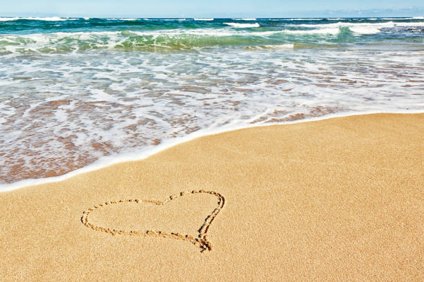 istock Heart in sand Beautiful Kauai Beach inviting blue water 155154451