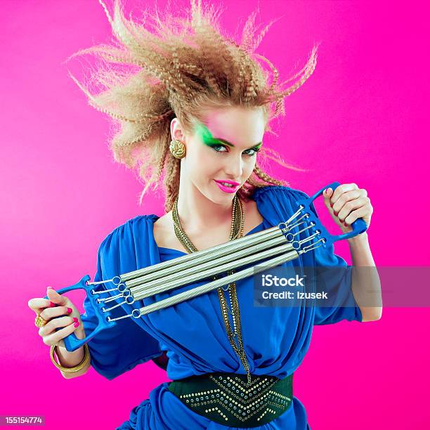 80s Style Woman With Expander Stock Photo - Download Image Now - Exercising, 1980-1989, Retro Style