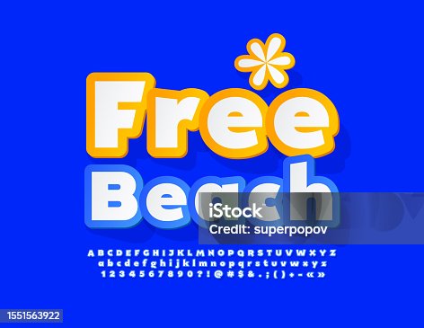 istock Vector information sign Free Beach with decoration element. Sticker Alphabet Letters and Numbers set 1551563922