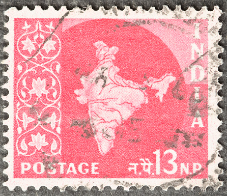 Old collectible stamp of the USSR Post with the schooner Kodor closeup against white. Circa 1981.