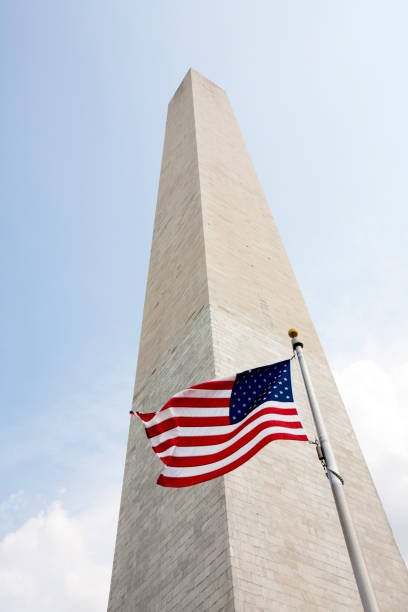 istock A Washington monument with the American flag 155157333