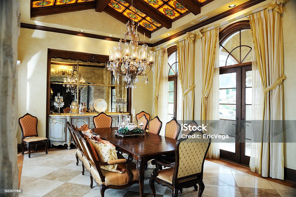 Dining Room Lavish dining room with upgrades. Architecture Stock Photo