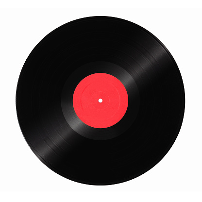Vinyl disc with a blank red label on white background