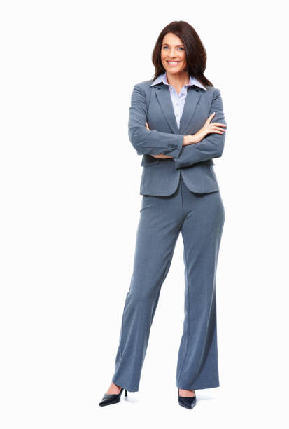 back view of a silhouette of a middle-aged woman in a sweater, skirt and sneakers on a white background