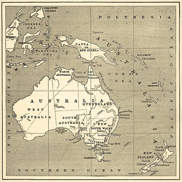 맵 오스트랄라시아 (1882 조각 - celebes sea stock illustrations