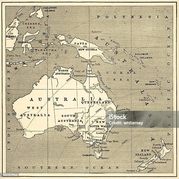Карта Австралии 1882 Гравировка — стоковая векторная графика и другие изображения на тему Карта - Карта, Австралия - Австралазия, Прошлое