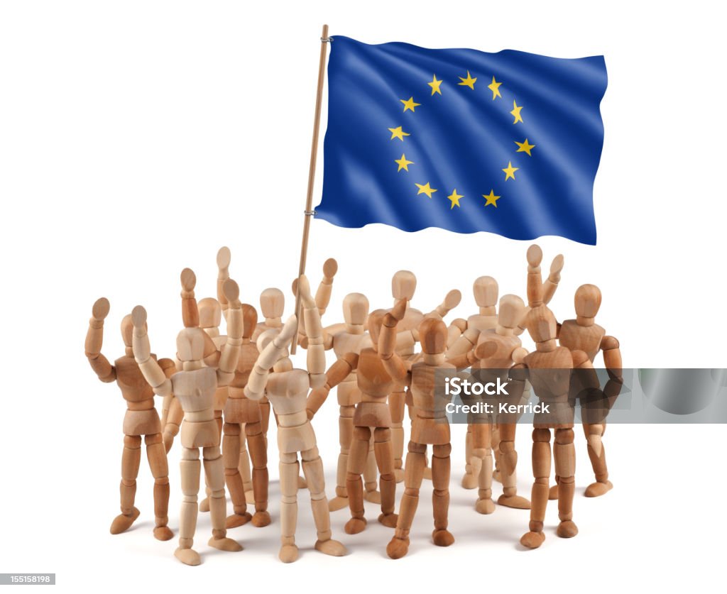 L'Union européenne en bois mannequin groupe avec drapeau - Photo de Bleu libre de droits