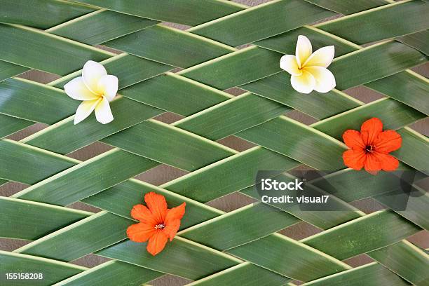 Palm Leaf Pattern With Flowers Stock Photo - Download Image Now - Weaving, Palm Leaf, Palm Tree