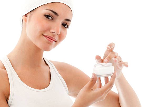 High angle view of 3 open cream pots (+ clipping Path)