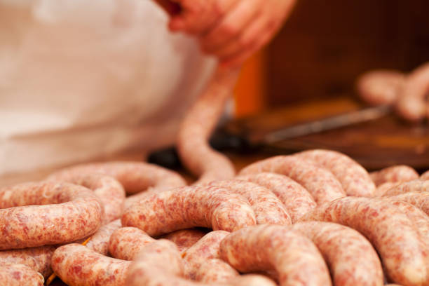 Salami, smoked  Sausages in the food processing plant