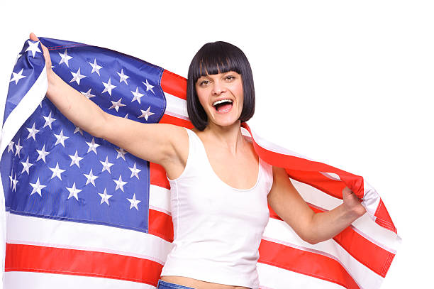 istock Woman with American flag 155158827