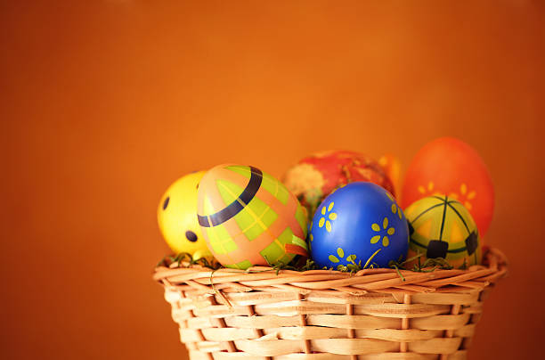 Easter Eggs In A Basket Stock Photo - Download Image Now - Easter Basket,  Easter Egg, No People - iStock
