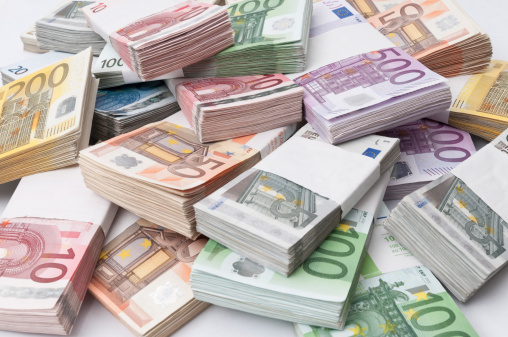 stack of different euro banknotes