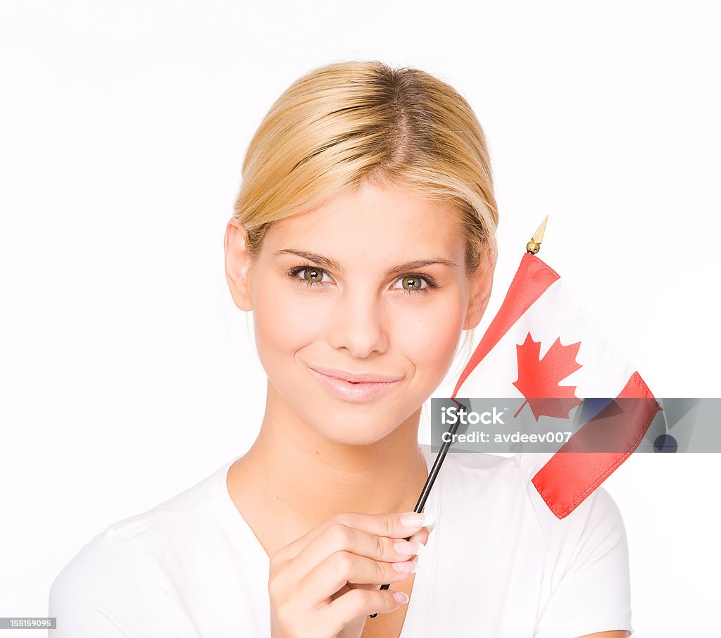 Femme avec Drapeau canadien - Photo de Drapeau canadien libre de droits