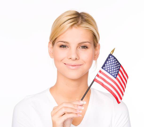 istock Woman With American flag 155159099