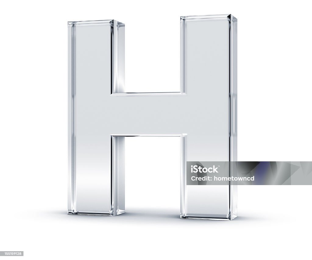 Alphabet H 3D rendering of letter H made of transparent glass with Shades and Shadow isolated on white background. Letter H Stock Photo