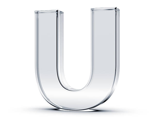 Alphabet U 3D rendering of letter U made of transparent glass with Shades and Shadow isolated on white background. the letter u stock pictures, royalty-free photos & images