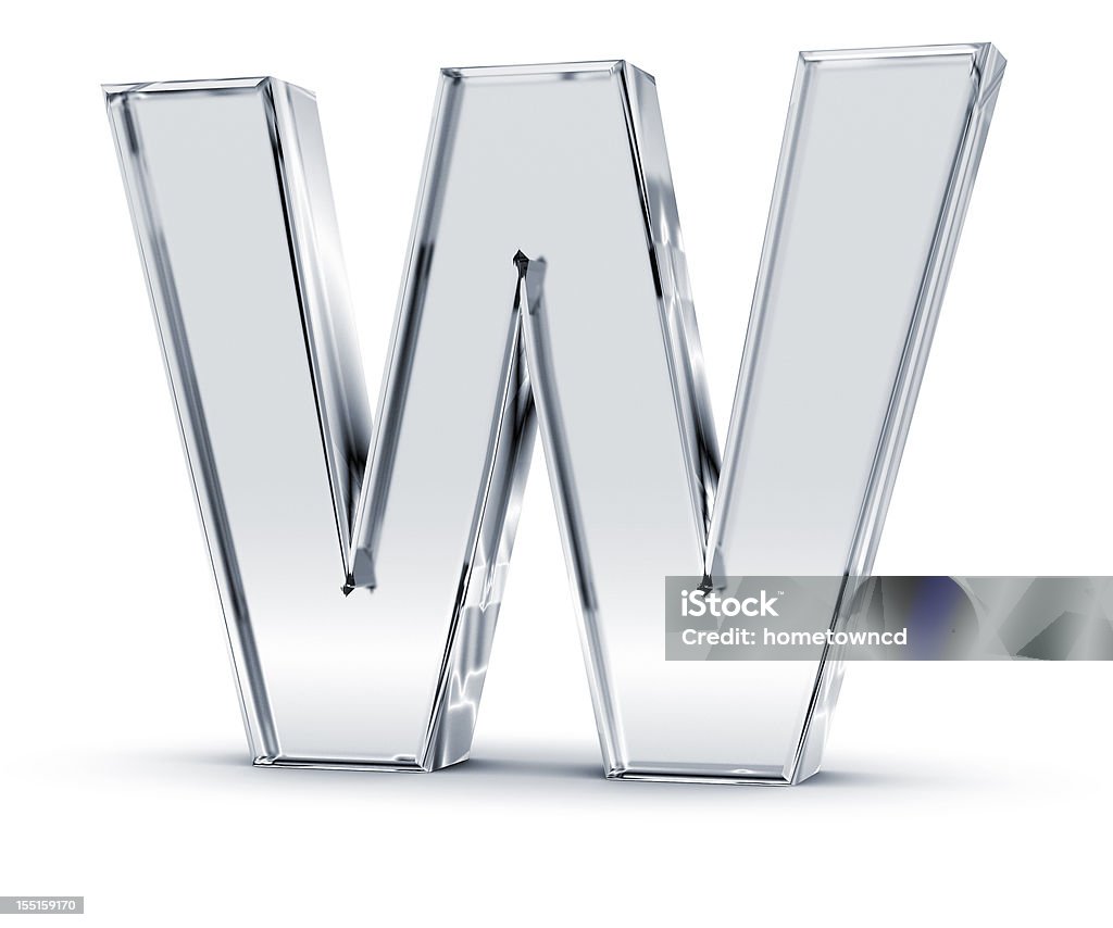 Alphabet W 3D rendering of letter W made of transparent glass with Shades and Shadow isolated on white background. Letter W Stock Photo