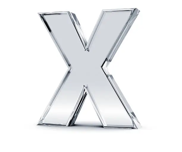 Photo of Alphabet X in silver plague against white background