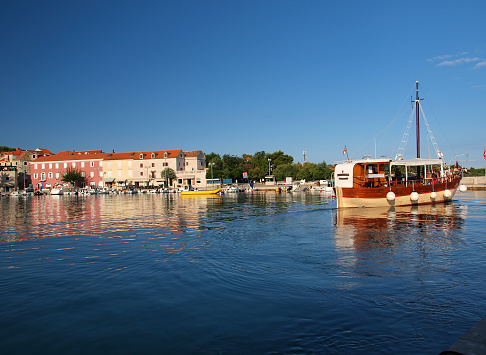 Supetar marina in the morning, Brac island, Dalmatia, Croatia, Mediterranean. Supetar is an ideal destination for all those who are looking to benefit from the rich monumental heritage and natural beauties of Central Dalmatia mainland