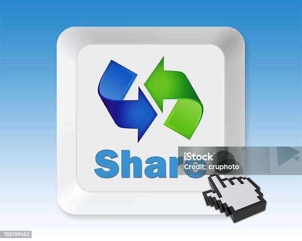 White Share Button With A Hand Cursor Stock Photo - Download Image Now - Back Arrow, Downloading, Push Button