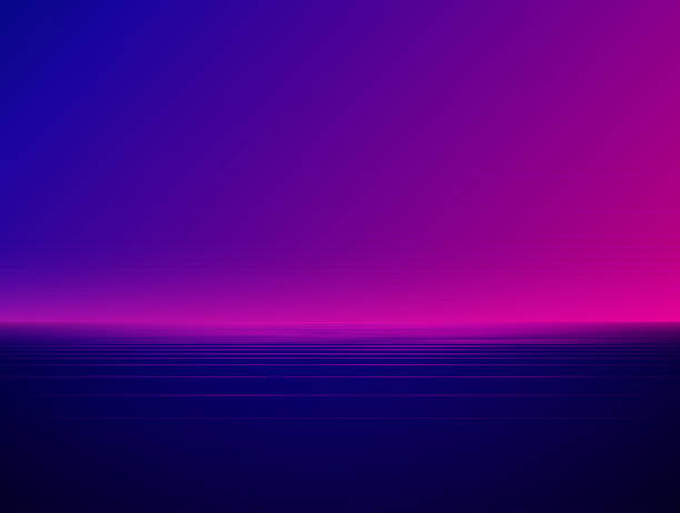 ilustraciones, imágenes clip art, dibujos animados e iconos de stock de fondo retro rosa del horizonte de onda de vapor de los 80 - purple backgrounds abstract lighting equipment