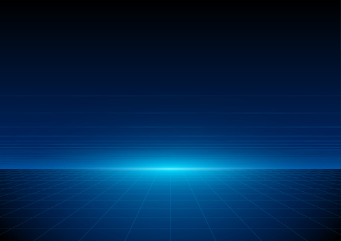 Bright blue colored subtle vaporwave synthwave style empty blank horizon vector background illustration with copy space for text.