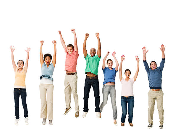 istock Excited People Jumping in the Air - Isolated 155160080