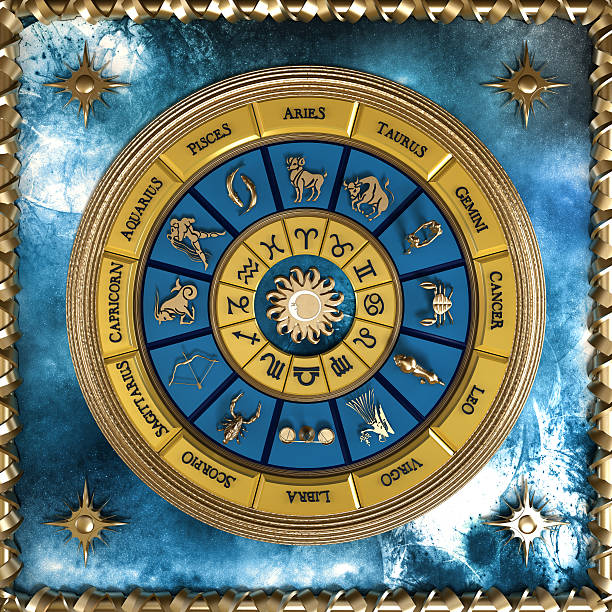 Zodiac wheel  gold or aquarius or symbol or fortune or year stock pictures, royalty-free photos & images