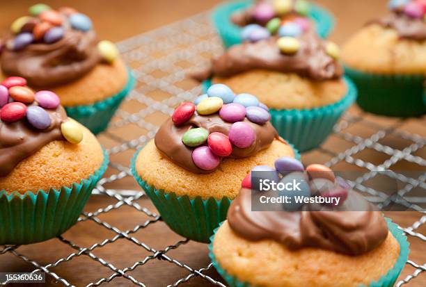 Vanilla Cupcakes With Blue Lining Stock Photo - Download Image Now - Baking, Candy, Chocolate