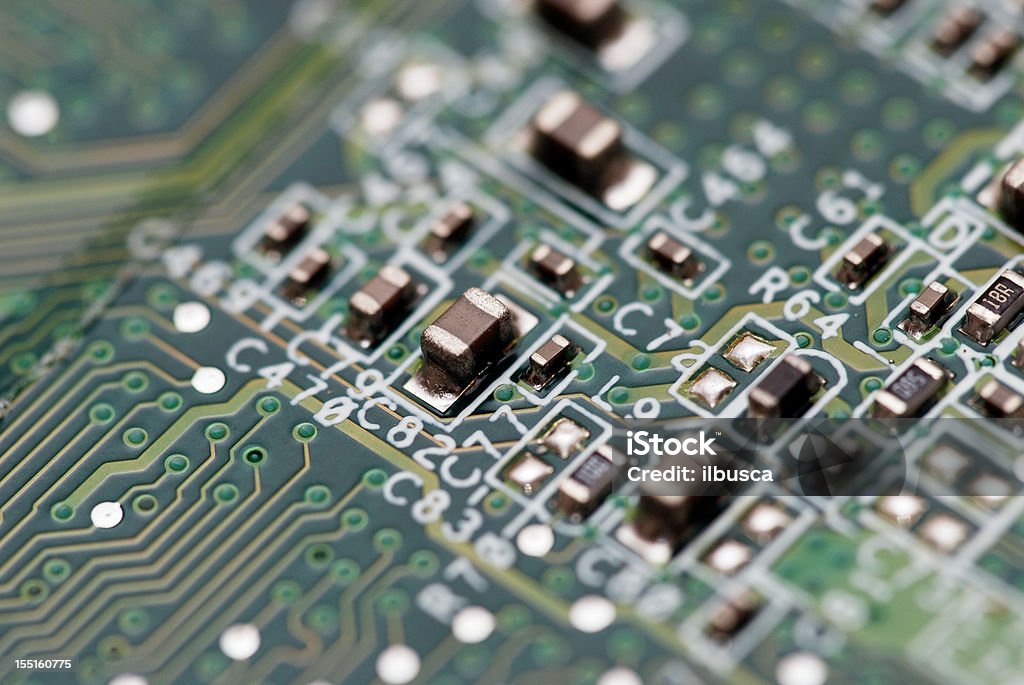 Circuito eletrônico abstrato macro - Foto de stock de Chip de computador royalty-free