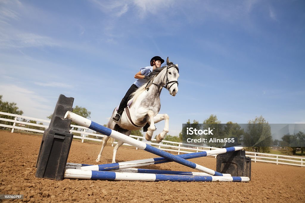 Portrait de jeune fille sauter sur un cheval - Photo de Cheval libre de droits