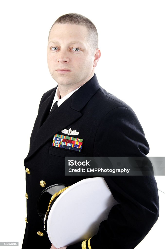 Maschio Naval Officer, isolato su bianco - Foto stock royalty-free di Marina - Personale militare