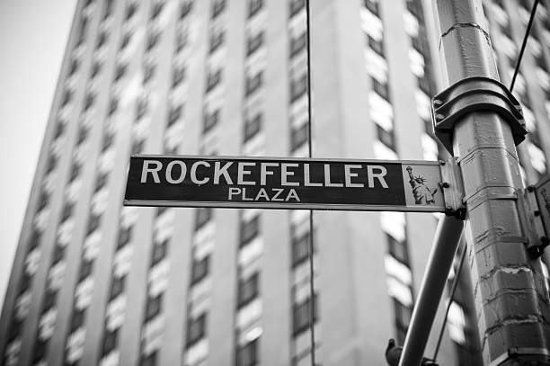 Close-up photo of the Rockefeller Plaza street sign stock photo