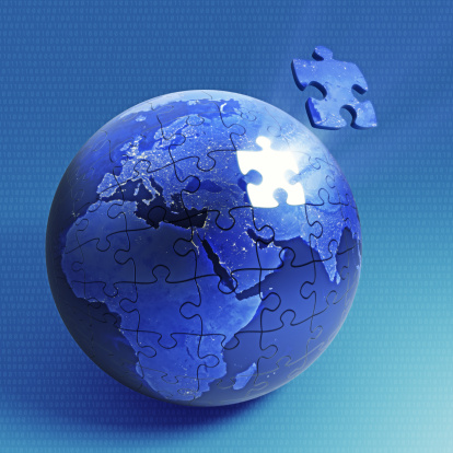 Puzzle blue globe - Europe, Africa & Middle East region.