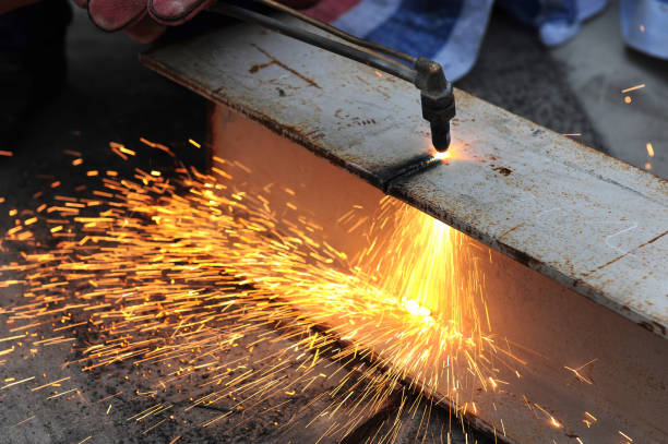 istock Steel Metal Cutting-Oxygen Fire Slicing Tubes With Sparks 155161344