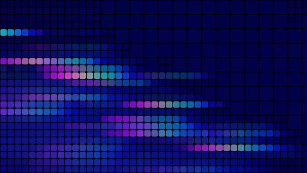 抽象的なピクセルカラフルなスペクトルスクエアモザイクタイルネイビーブルーの背景ledライトnft defiメタバースweb3接続速度ネオン幾何学キューブブロックテクスチャナイトクラブトンネル� - disco lights audio ストックフォトと画像