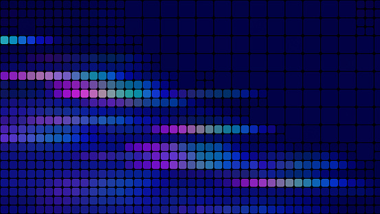 Abstract Pixel Colorful Spectrum Square Mosaic Tile Navy Blue Background LED Light NFT DeFi Metaverse Web3 Connection Speed Neon Geometric Cube Block Texture Nightclub Tunnel Subway Pop Art Repetition Reflection Bandwidth Vitality Glowing Striped Pattern  for presentation, flyer, card, poster, brochure, banner