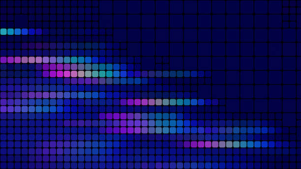 Abstract Pixel Colorful Spectrum Square Mosaic Tile Navy Blue Background LED Light NFT DeFi Metaverse Web3 Connection Speed Neon Geometric Cube Block Texture Nightclub Tunnel Subway Pop Art Repetition Reflection Bandwidth Vitality Glowing Striped Pattern Abstract Pixel Colorful Spectrum Square Mosaic Tile Navy Blue Background LED Light NFT DeFi Metaverse Web3 Connection Speed Neon Geometric Cube Block Texture Nightclub Tunnel Subway Pop Art Repetition Reflection Bandwidth Vitality Glowing Striped Pattern for presentation, flyer, card, poster, brochure, banner light line pictures stock pictures, royalty-free photos & images